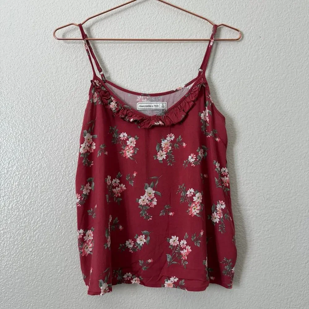 Abercrombie & Fitch red floral print ruffle tank top